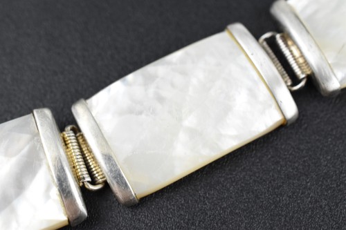 WW Sterling Silver Mother of Pearl Link Bracelet Handmade Rectangular 7-3/4 in - Picture 5 of 9