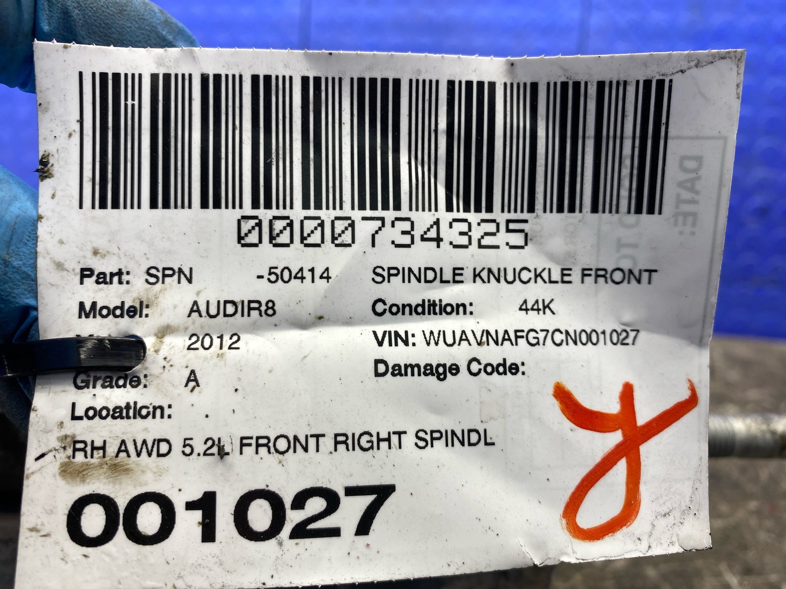 2010-2015 Audi R8 v10 AWD 5.2L FRONT RIGHT SPINDLE KNUCKLE ASSEMBLY 420407246F