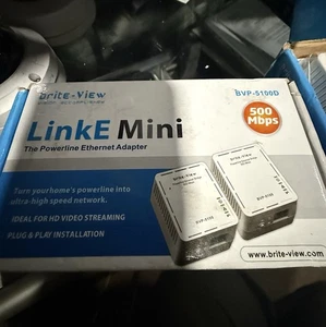 Brite-View LinkE Mini Powerline Ethernet Adapter 500 Mbps, BVP-5100D, NEW