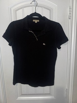 Burberry London Women's Black Pique Polo Shirt with Nova Check Placket