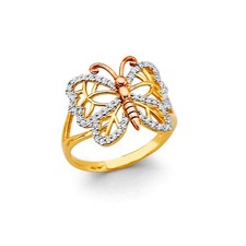 NEW 14K TRI COLOR GOLD BUTTERFLY RING