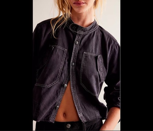 We The Free Moto Bomber Shirt Black Cotton Grunge Lightweight Punk Relaxed XL