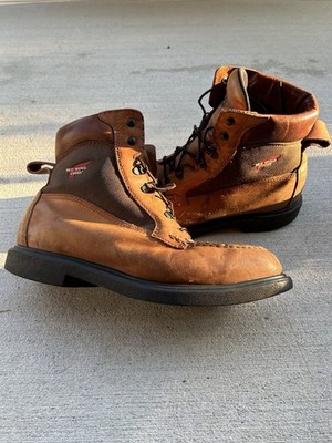 RED WING mens 14D Brown 203 Leather Canvas Moc Toe Electrical Hazard Work Boots