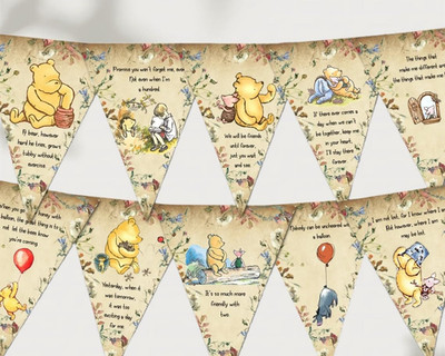 24PCS Winnie Quotes Banner Flags Classic Pooh Hanging Decorations Winnie Insp...