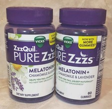 Vicks ZzzQuil Pure Zzzs Melatonin  Chamomile  Lavender Gummies 60ct Lot of 2