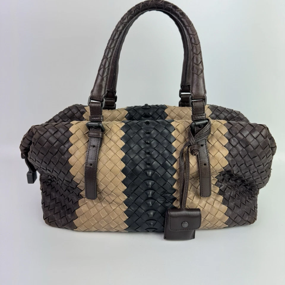 Bottega Veneta Woven Intrecciato Leather Bag Brown Beige Boston East West Lock - Image 2 of 4