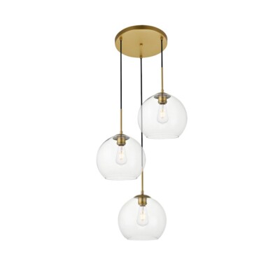 Living District Baxter 3 Light Pendant, Brass/Clear, 20.1'' - LD2214BR