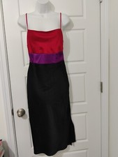 Satin Color Block Tier Cowl Neck Midi Slip Dress Size XS