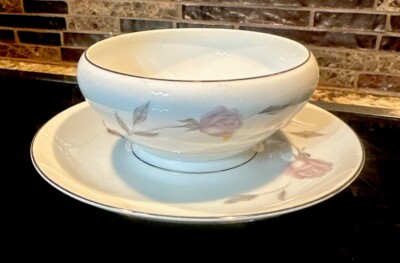 Vintage MIKASA Fine China PRIMROSE 8194 - Gravy Boat w/Attached Under Plate