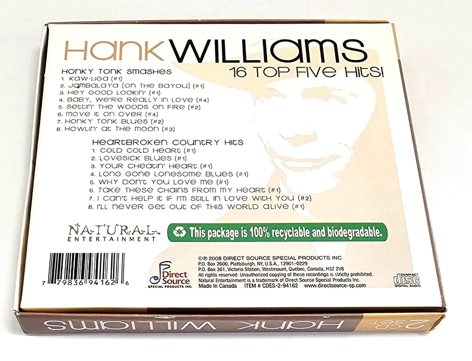 Hank Williams 16 Top Five Hits 2-CD 2008 CDES-2-94162 - Image 3 of 4