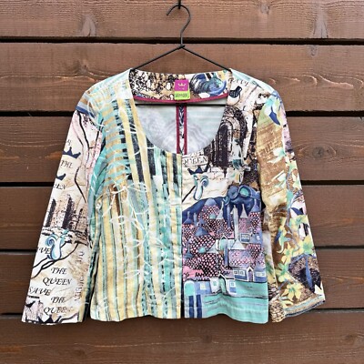 Save the Queen Scoop Neck Patterned Blazer Jacket Sz L Art To Wear