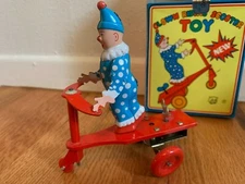 Vintage Roli Zoli Clown On Scooter Tin AND Wind-Up Clown Tricycle Wind-Up-Works