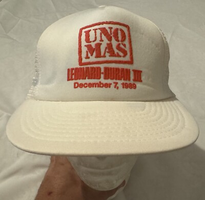Vintage 1989 Uno Mas Sugar Ray Leonard Roberto Duran III Trucker Hat Cap Mesh