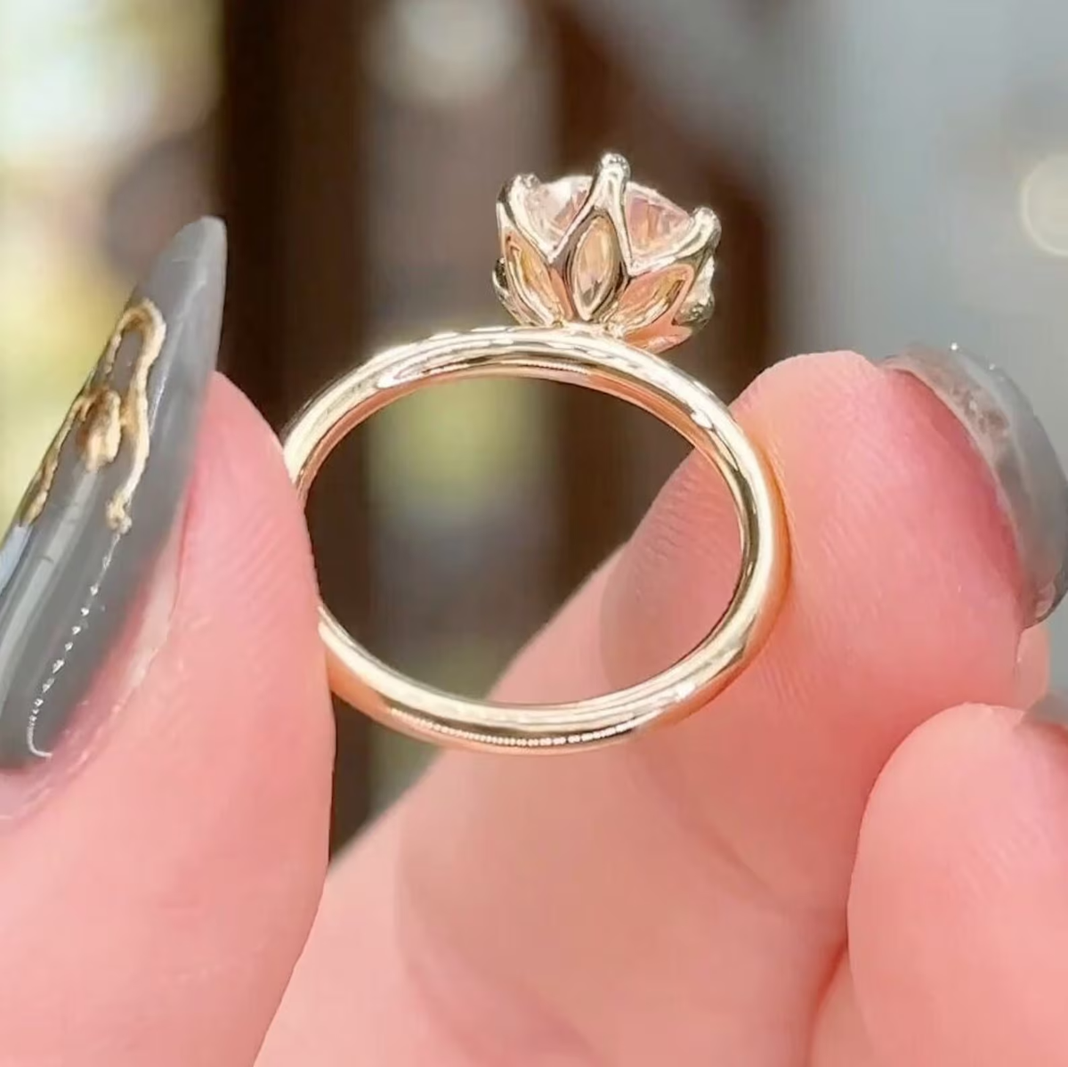 Round Cut Tulip Setting Moissanite Engagement Ring 14k Yellow Gold Plated