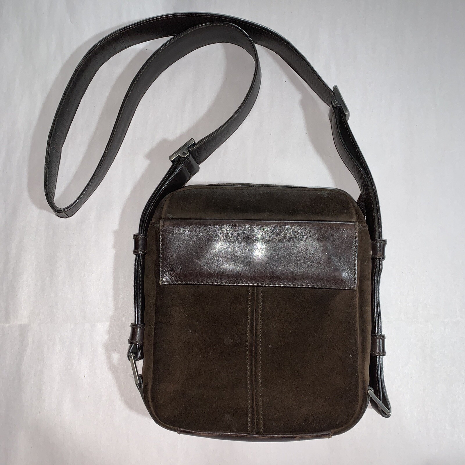 autentica pre amata SAINT LAURENT YSL Rive Gauche marrone pelle scamosciata PICCOLA tracolla