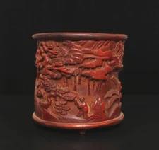 Old Chinese Carved Figures Bamboo Brush Pot  With MK