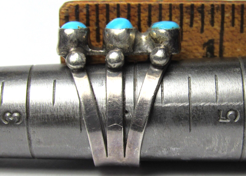 PAIR Navajo Old Pawn 3 STONE ROW Coral Turquoise Silver Native American RINGS s4 - Picture 20 of 24