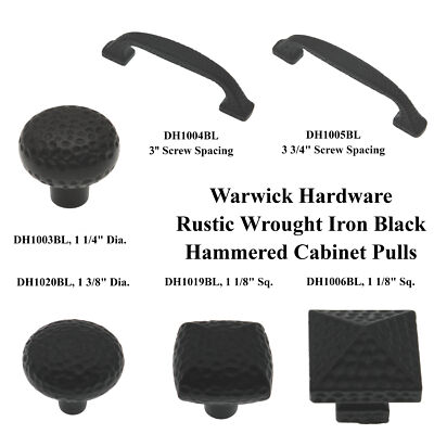 #ad Warwick Rustic Wrought Iron Black Hammered Cabinet Knob and Handle Pulls $5.25