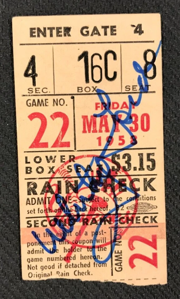 Whitey Ford Signed 1958 Game #22 Ticket JSA w/COA HOF '74 New York Yankees MLB! - Image 2 of 4