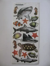 Creative Imaginations Stickers FISH Shark, Seahorse, Turtle 1 Sheet 5.5" X 12" 