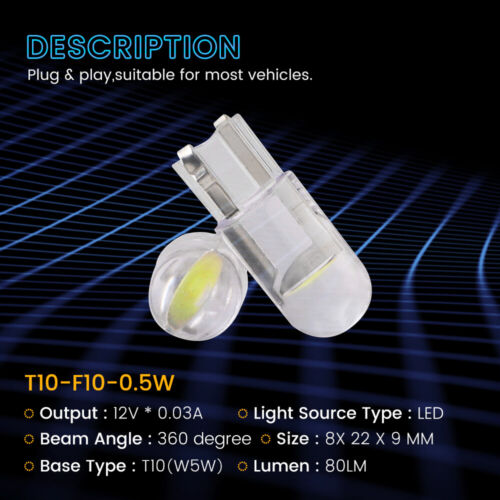 100Pcs T10 2825 168 194 F10 LED SMD 0.5W Interior Dome Map Trunk Light bulbs 12V - Picture 3 of 19
