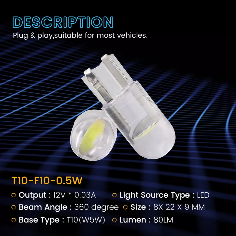 100Pcs T10 2825 168 194 F10 LED SMD 0.5W Interior Dome Map Trunk Light bulbs 12V - Image 3 of 4