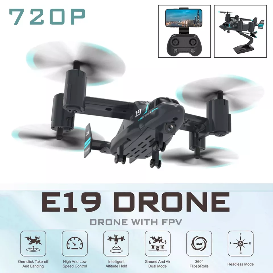 Eachine E19 Quadcopter FPV 110° Wide-angle 720P HD Camera Land & Air 2 Batteries - Image 2 of 4