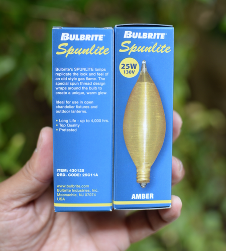 Bulbrite Spunlite 25W 130V Lightbulb Color: Amber item no: 430125 Candelabra - Picture 2 of 5