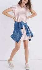 Madewell Mini Dress Muted Red/Cream Striped Retreat T-Shirt Sz XS NWT