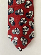 Pierre Balmain Men's Necktie Tie Silk Satin Red Black White Cubes Made in USA 57