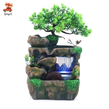 Water Fountain Tabletop Indoor Small Rock Waterfall Zen Decor with LED Light New