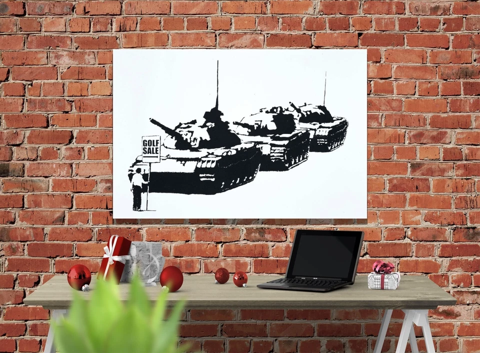 Golf Sale By Banksy Framed Canvas Prints Graffiti Wall Art Mural Silhouette - Image 3 of 4