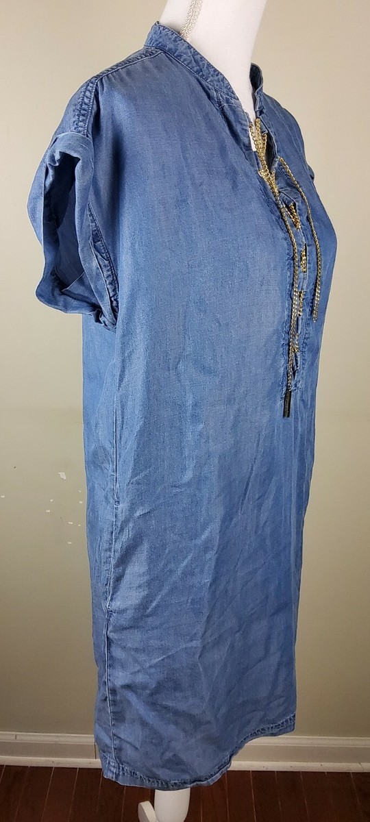 Michael Kors Women's Lightweight Denim Gold Chain Lace Up Tunic Dress Size S | eBay Michael Kors Women's Lightweight Denim Gold Chain Lace Up Tunic Dress Size S | eBay