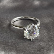 3Ct Round D/VVS1 Moissanite Solitaire Engagement Ring 14K White Gold Plated