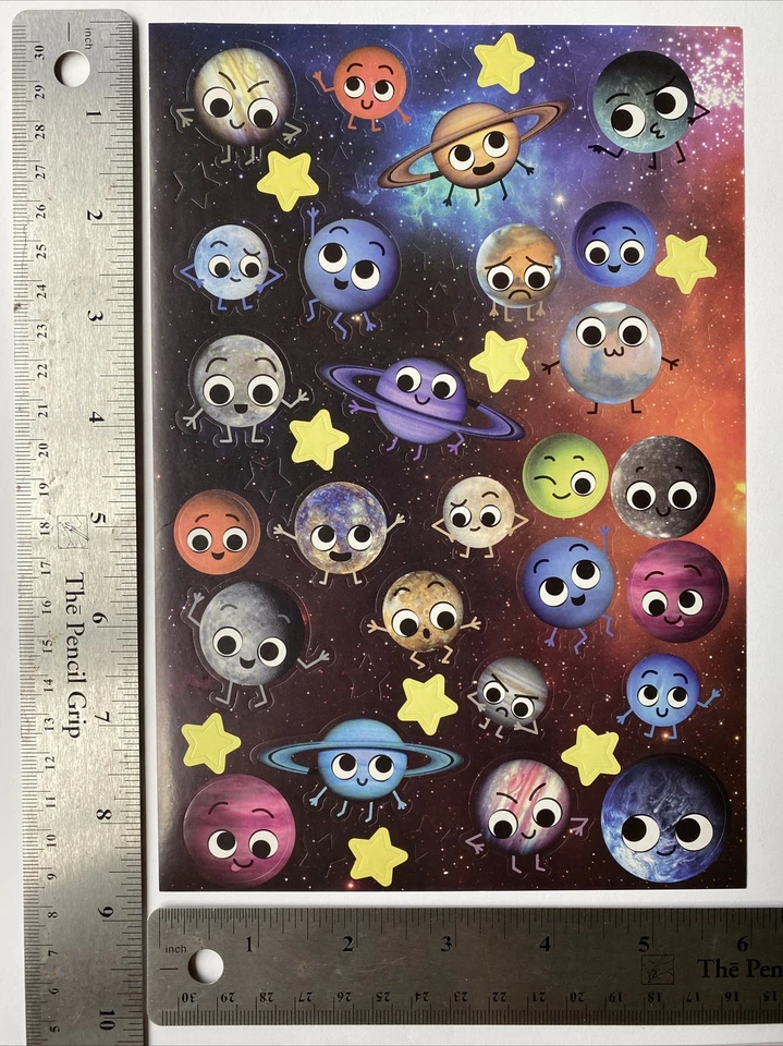 Emoji Face Solar System Planets Stars Saturn Earth Mars Stickers Single Sheet - Image 2 of 3