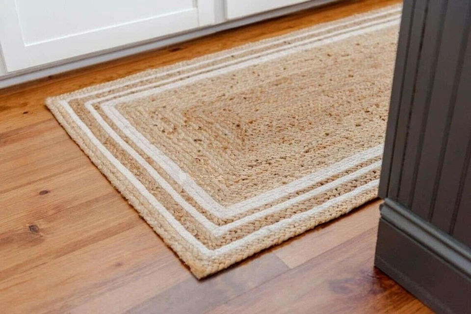 Rug 100% Natural Jute Rectangle Runner Handmade Floor Decor Carpet Modern Rug - Image 2 of 4