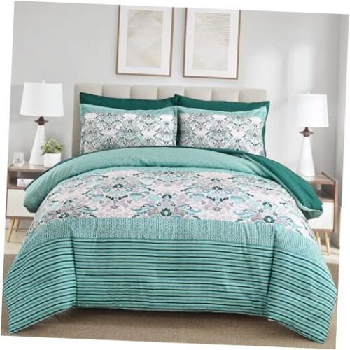 Boho Comforter Set Size, 7 Piece Bedding Comforters Bohemian Damask King Aqua