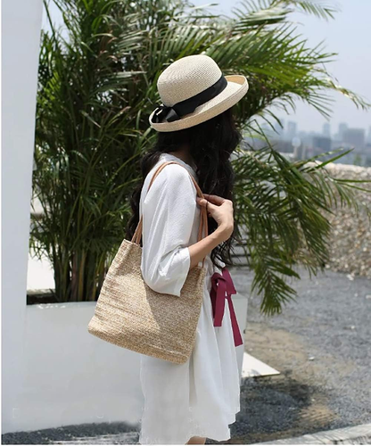 Straw Beach Bag Buckets Totes Handbag Shoulder Tote Bag Straw Purse Summer Purse - Picture 3 of 12
