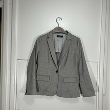 Demi-luxe Beams Blazer Jacket Grey Cotton Flax Single Button Size 36 Women’s