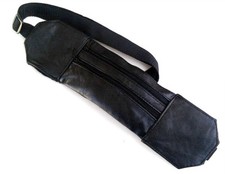 Black Leather Hidden Fanny Pack Travel Money Belt Passport Holder Waist Bag