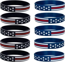 COYOUCO 10 Pack American Flag Bracelets -Thin Red Line Silicone Rubber Wristband