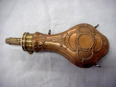 Antique BLACK POWDER COPPER SHAPED FIGURAL POWDER FLASK By JAMES DIXON & SONS