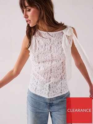 V by Very Lace Tie Detail Top - White UK 8