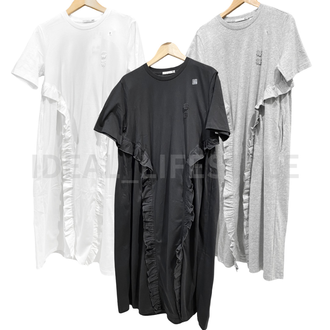 UNIQLO and Cecilie Bahnsen Frill T Dress S-XXL White Gray Black Women 488218 NWT