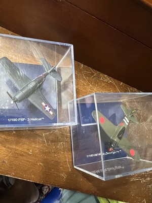 F6F-3 Hellcat 1/190 Scale and A6 M5C Zero Fighter 1/160 in Display Cases 