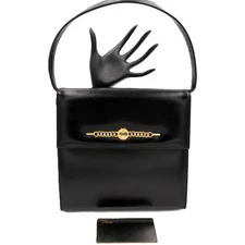 Vintage 50s-60s - PRESTIGE - Black Leather Handbag-  Mid Century Modern -