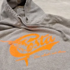 Costa Gray Hoodie Sweatshirt Neon Orange Logo Sz Lg Fishing Front Pocket