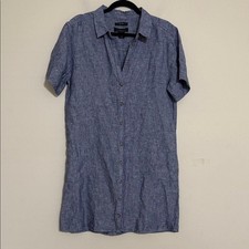 Tahari Casual Blue Button Down Shirt dress chambray linen women L beach vacation