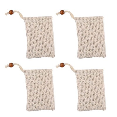 4PCS Linen Exfoliating Mesh Soap Saver Pouch Bubble Foaming Net for Bath