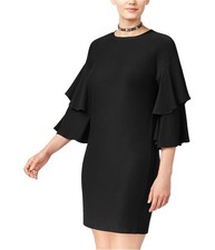 Planet Gold Womens Ruffled Sleeve Bodycon Dress, Black, X-Small